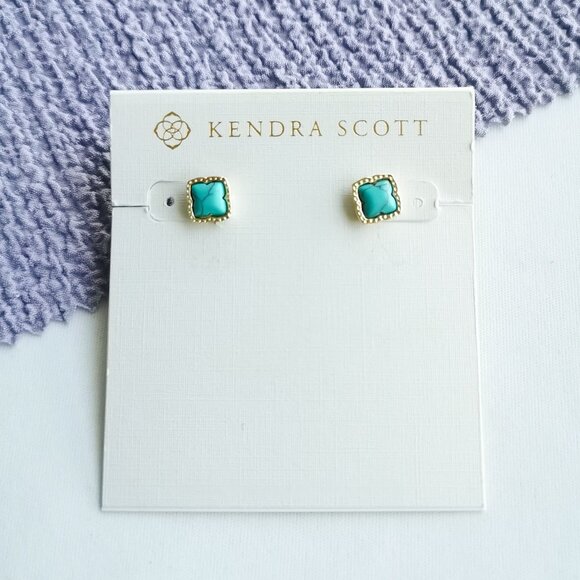 Kendra Scott Variegated Turquoise Magnesite Stud Earrings in Gold - Picture 1 of 4